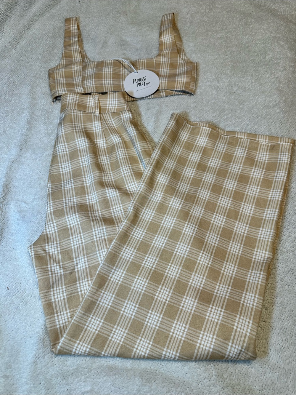 Princess Polly Beige Plaid Wide Leg Pants - Picture 5 of 7